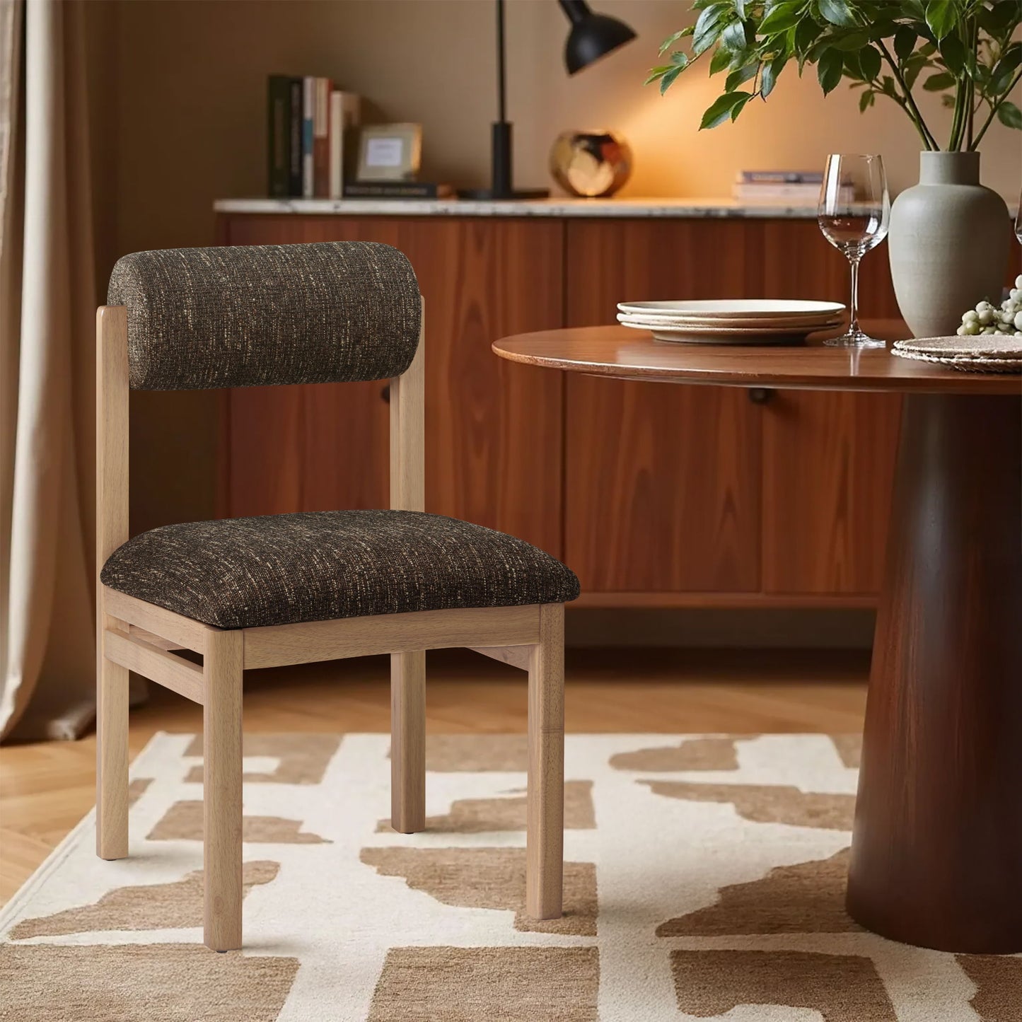 Roundhill - Fabric Dining Chair (Set of 2) - Natural Frame