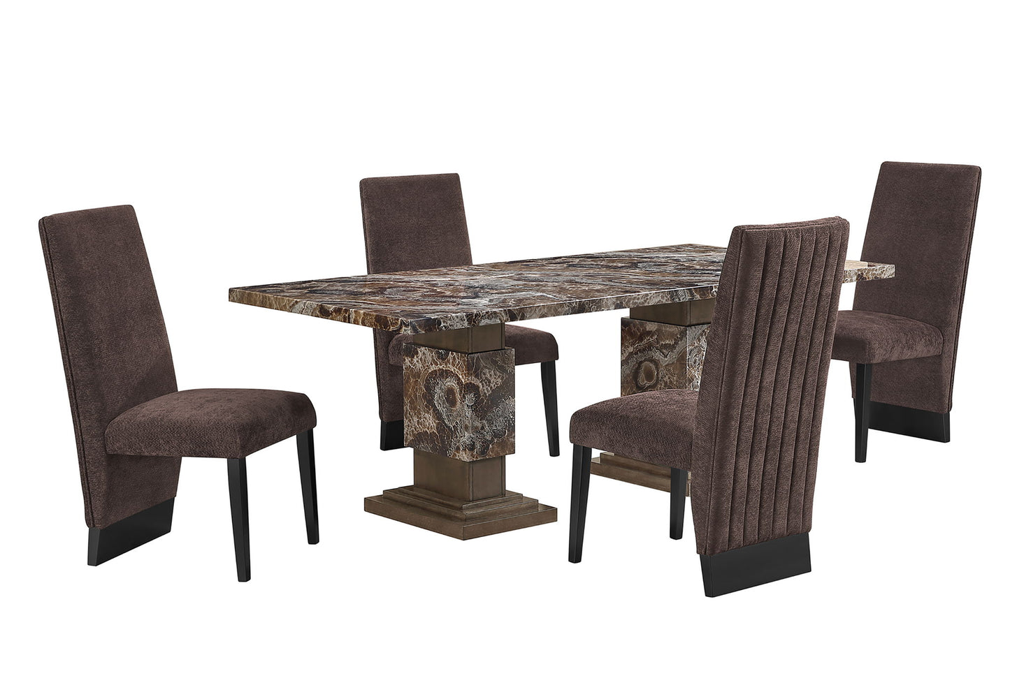 D12DT - 5 Piece Dining Room Set (Dining Table With 4 Dining Chairs) - Dark Brown