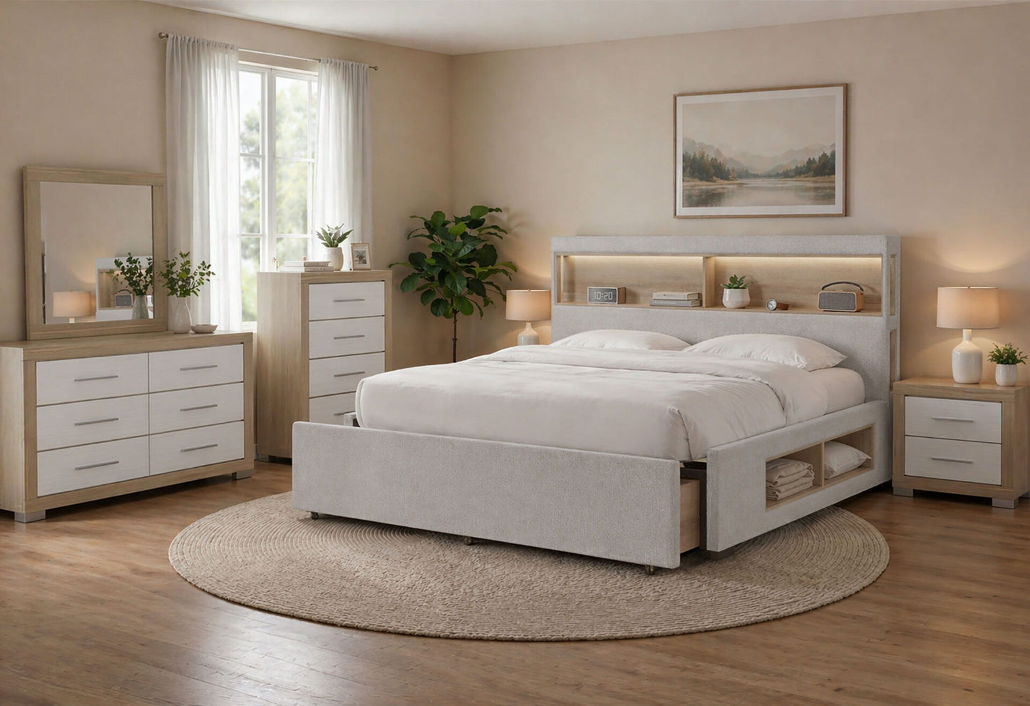 Sadie - Queen Bed With Storage - Beige