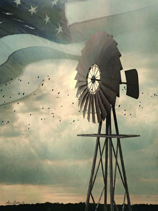 Small - Land That I Love Windmill By Lori Deiter - Beige