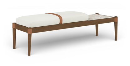 Nara - Linen Textured Fabric Upholstered Bench - Painted Brown Walnut