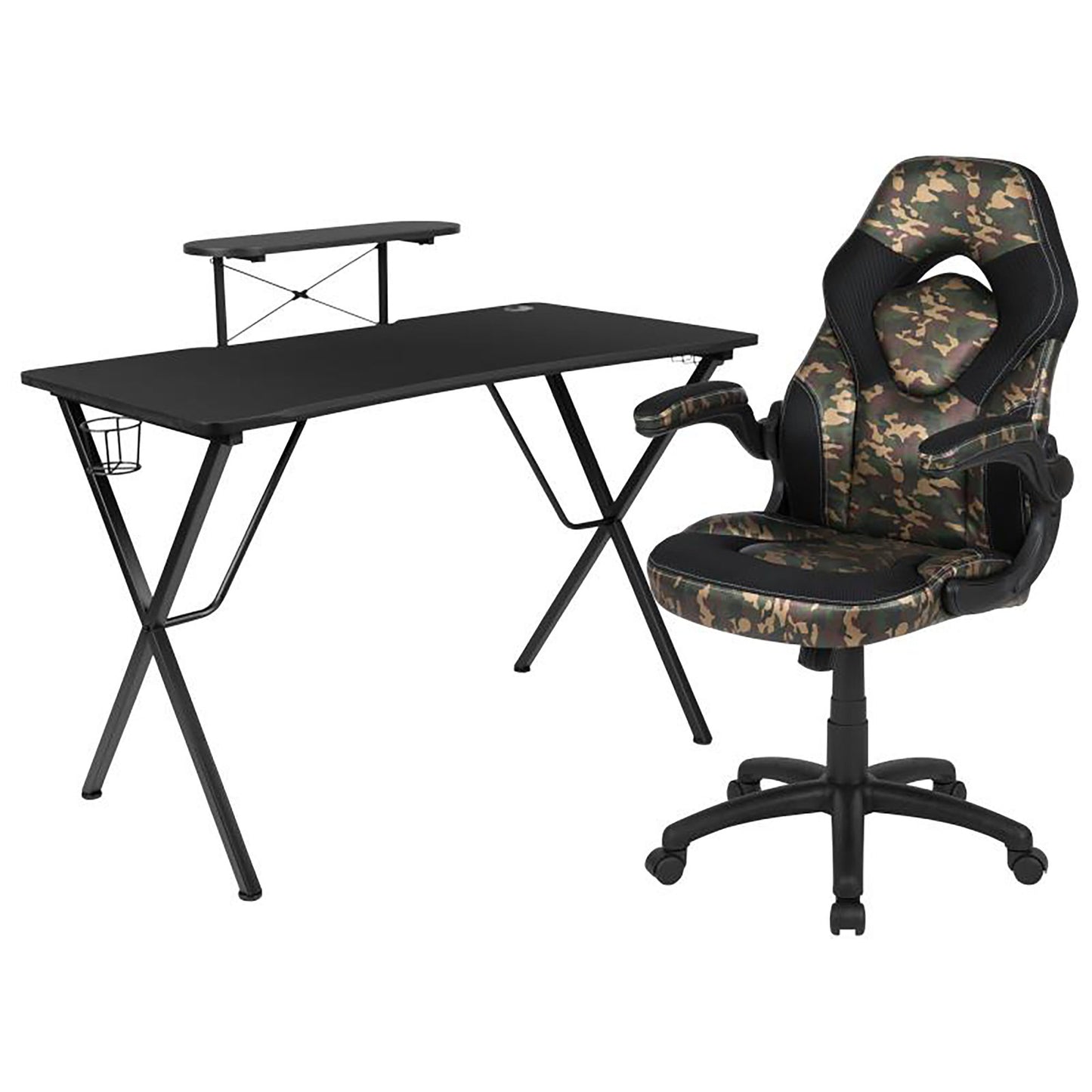 Flash Furniture - 2 Piece Gaming Racing Chair And Gaming Desk Set - Black / Camo