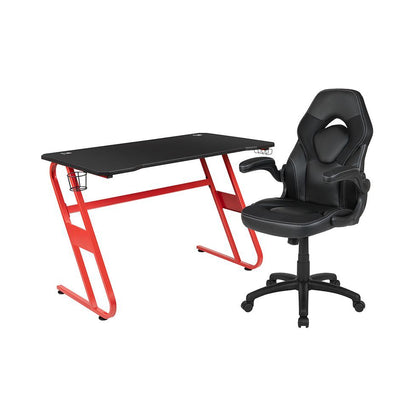 Flash Furniture - 2 Piece Ergonomic Racing Style Gaming Kit - Black