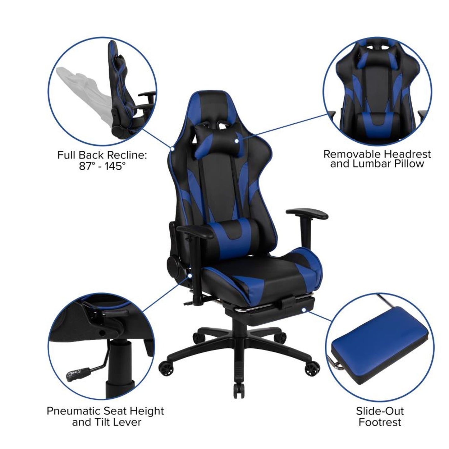 Flash Furniture - 2 Piece Ergonomic Racing Style Gaming - Blue / Black