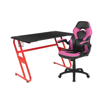 Flash Furniture - 2 Piece Ergonomic Racing Style Gaming - Pink