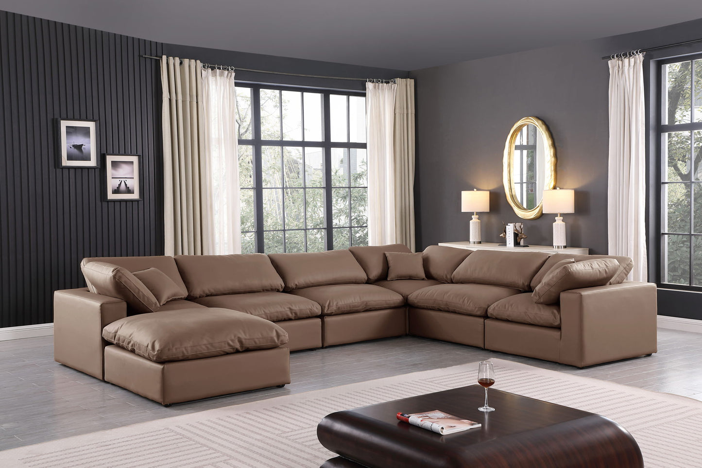 Comfy - 7 Piece Faux Leather Modular Sectional With Chaise