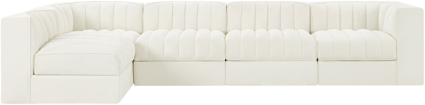 Rummi - Velvet Performance Fabric Upholstered 5 Piece Modular Sectional, L-Shaped (Right)