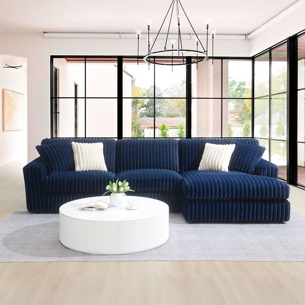 Breton - Sectional Sofa With 4 Pillows - Blue Corduroy