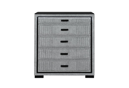 Isabella - 5 Piece King Bedroom Set (King Bed Group With LED, TV Lift, Bluetooth Speaker And Firpeplace Crystal) - Gray