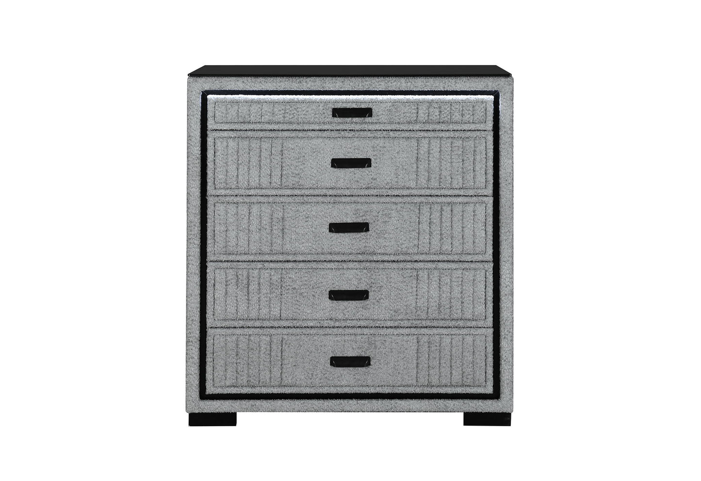 Isabella - 5 Piece Queen Bedroom Set (Queen Bed Group With LED, TV Lift, Bluetooth Speaker And Firpeplace Crystal) - Gray