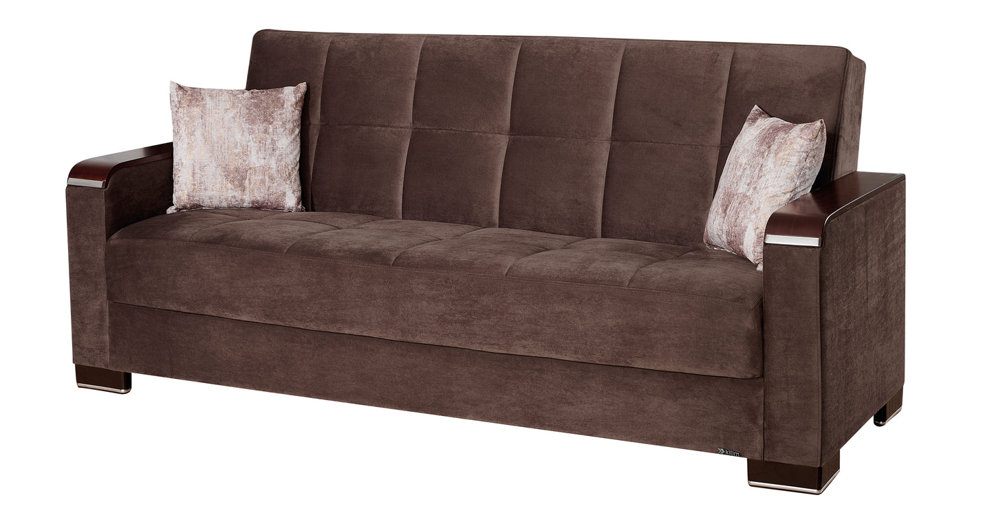 Ottomanson Armada X - Upholstered Convertible Wood Trimmed Sofabed With Storage - Microfiber