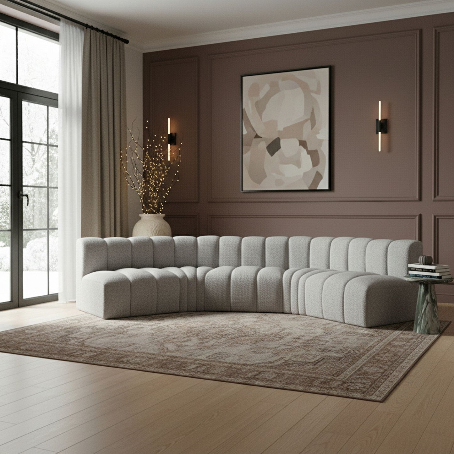 Arc - Boucle Fabric 5 Piece U-Shaped Modular Sofa