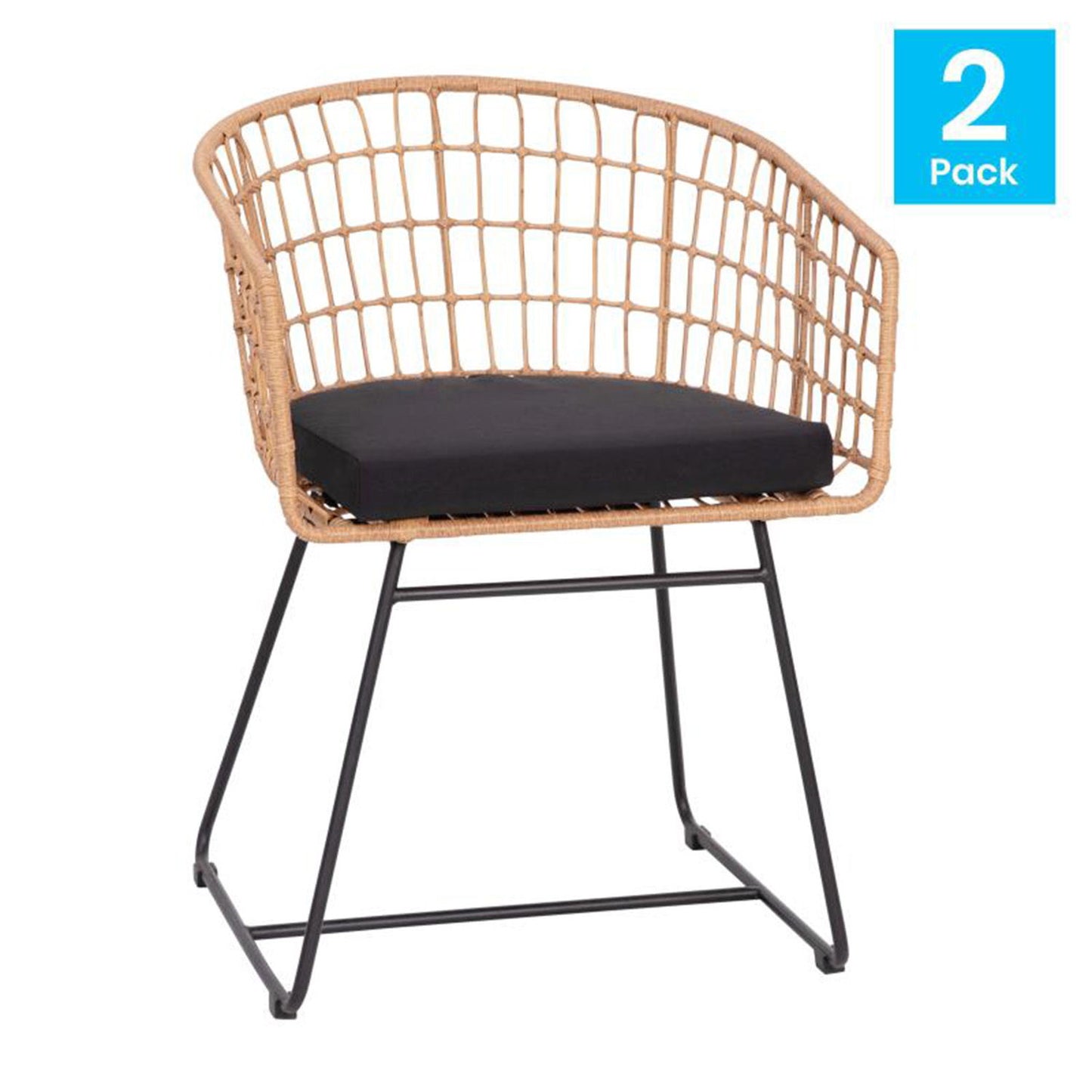 Flash Furniture - Rope Chair-Cushion (Set of 2) - Natural / Black