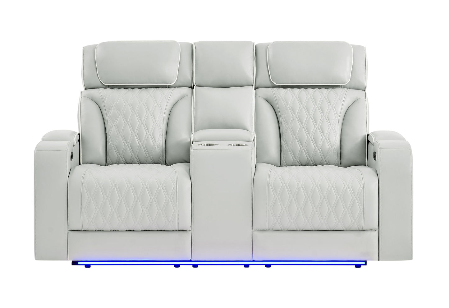 U8611 - Power Console Reclining Loveseat With Power Headrest, LED And Speaker - Silver