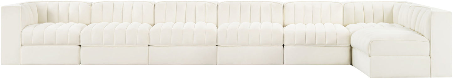 Rummi - Velvet Performance Fabric Upholstered 7 Piece Modular Sectional, L-Shaped (Right)
