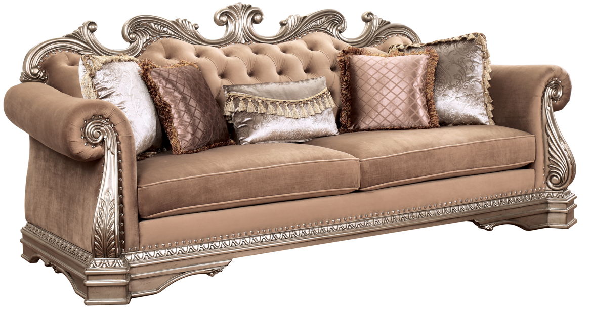 Northville - Sofa With 5 Pillows - Velvet & Antique Silver