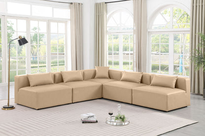 Cube - 5 Piece Modular Corner Armless Sectional - Tan
