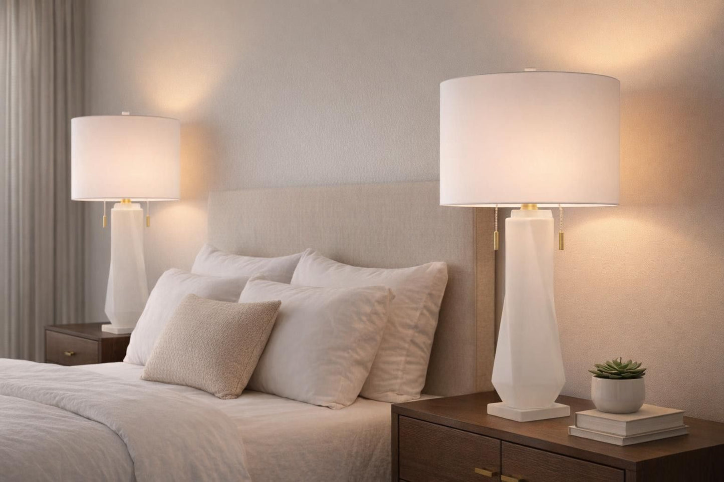 Faceted Frost Art Glass & Frosted Crystal Table Lamp (Set of 2) - Frosted Art Glass / Frosted Crystal