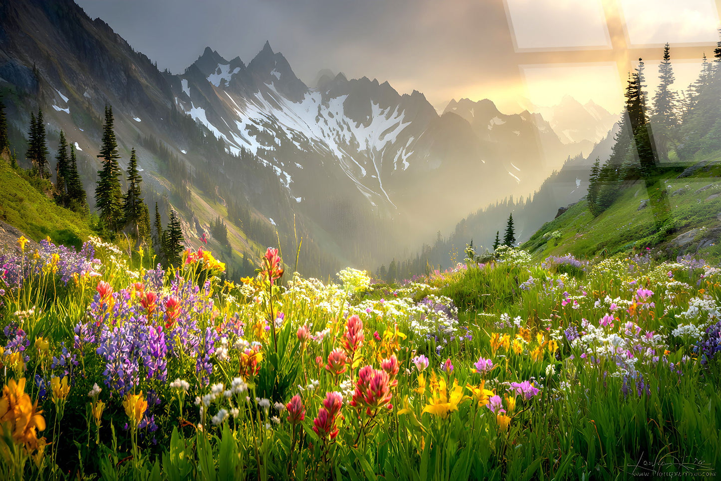 Alpine Wildflower Misty Tempered Glass - Green / Gold