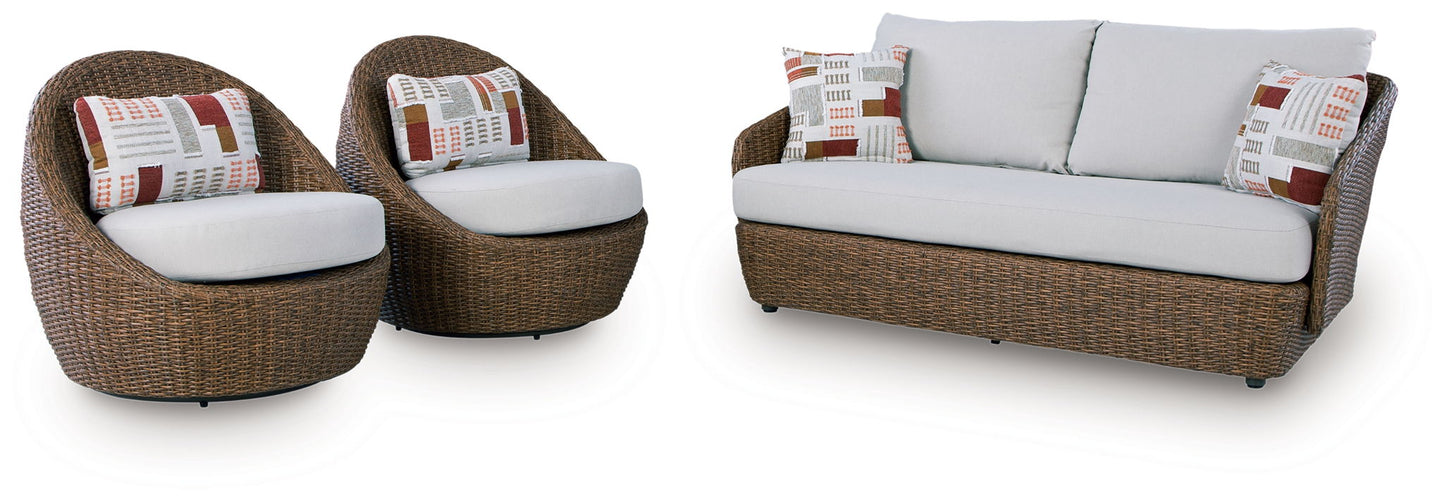 Double Point - Loveseat, Swivel Chairs Set (Set of 3) - Beige