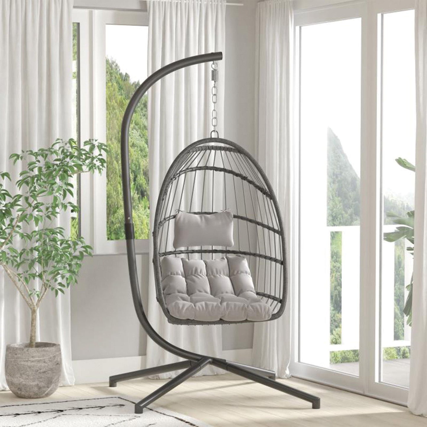 Flash Furniture - Hanging Patio Egg Chair - Gray