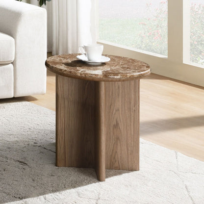 Markku - End Table With Natural Marble - Oak