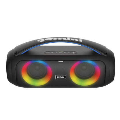 Gemini - Portable Bluetooth Speaker, Dual 3" Woofers, LED Lights, 50W RMS - Black