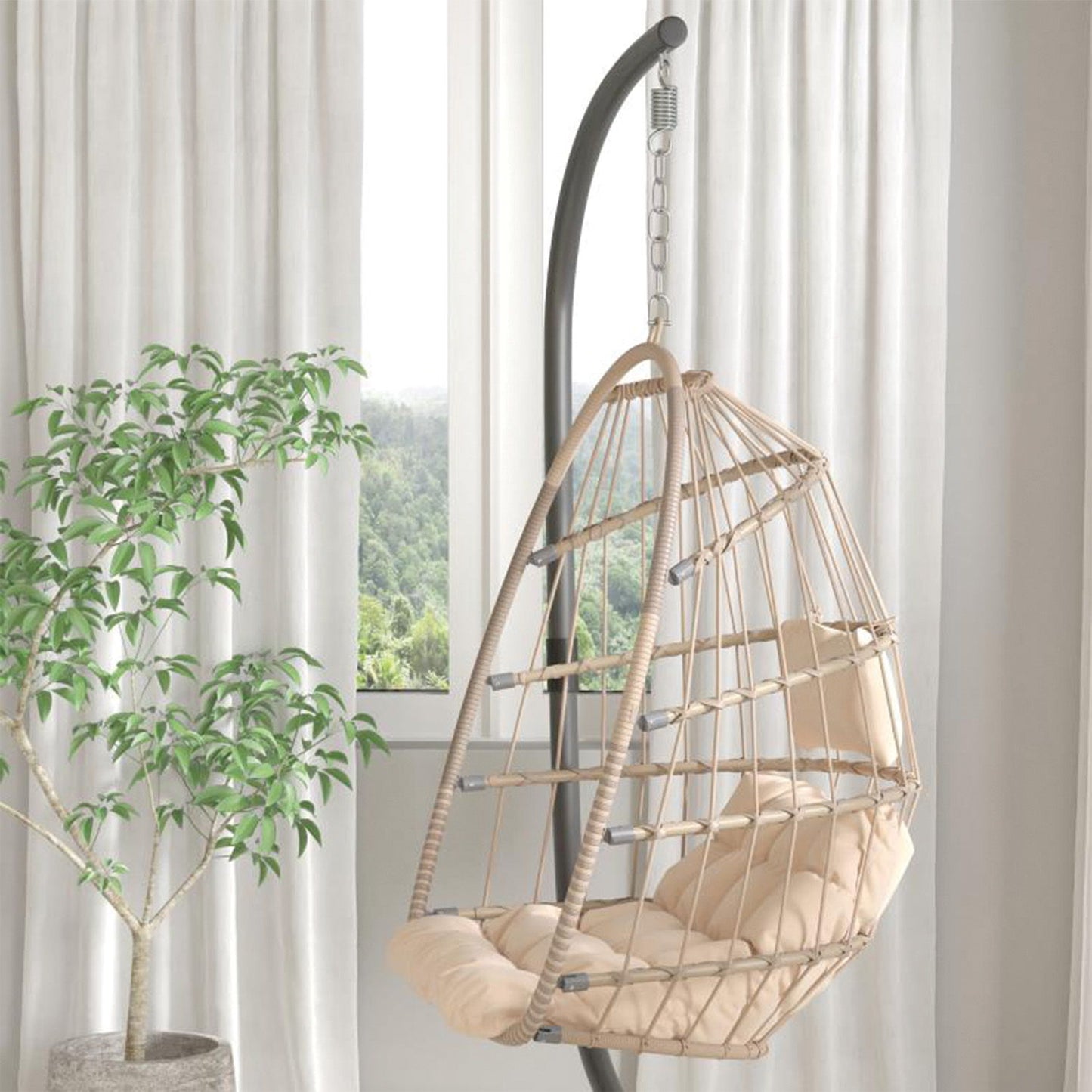 Flash Furniture - Hanging Patio Egg Chair - Beige
