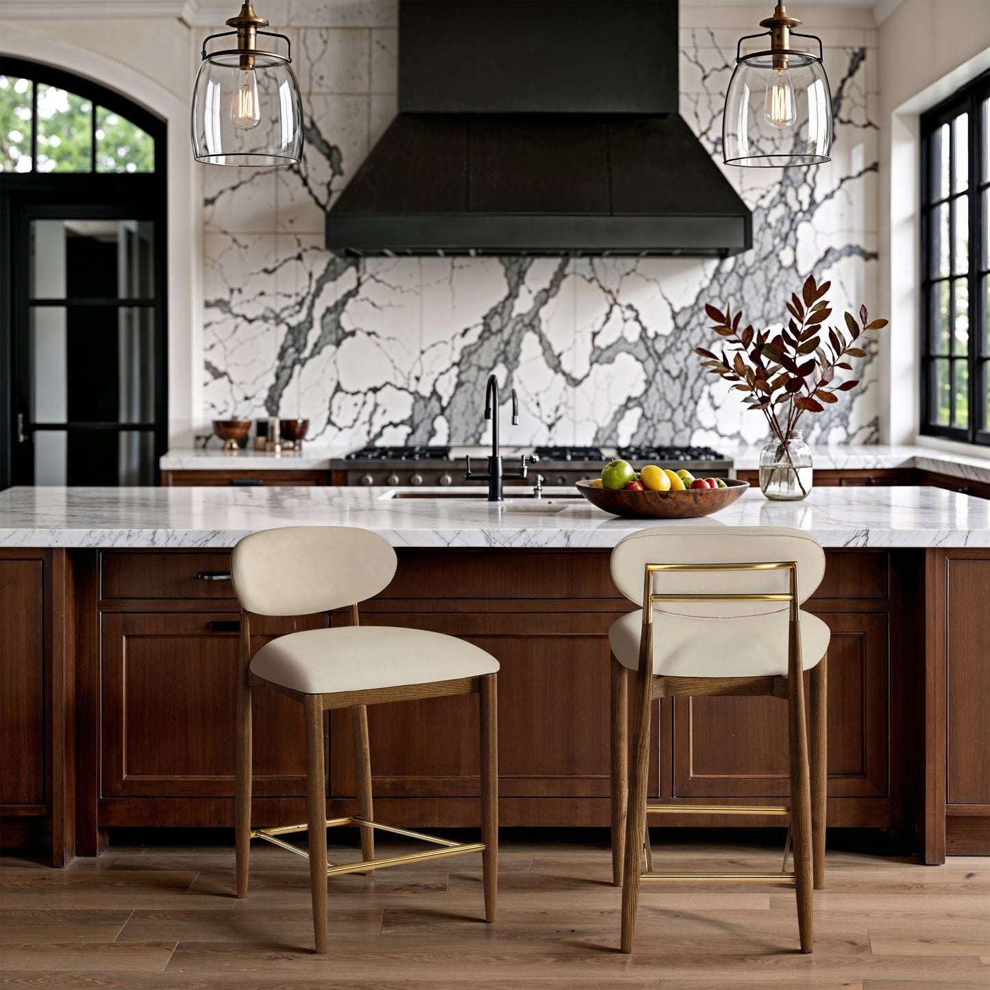 Riccio - Stool - Walnut And Gold Frame