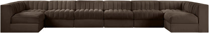 Rummi - Velvet Performance Fabric Upholstered 8 Piece Modular Sectional (With 2 Corner Chairs)