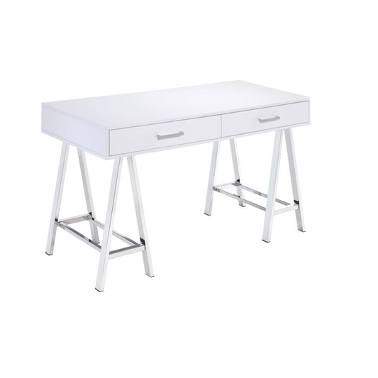 Coleen - Writing Desk Same Ac00901) - White High Gloss & Chrome