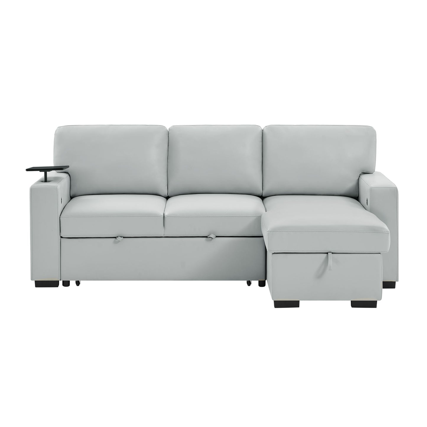 U0212 - Pull Out Sofa Bed With 1 Table Tray, 1 USB, And Storage Chaise - Silver