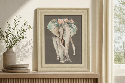 22x26 Flower Crown Elephant I By Jennifer Goldberger - Beige