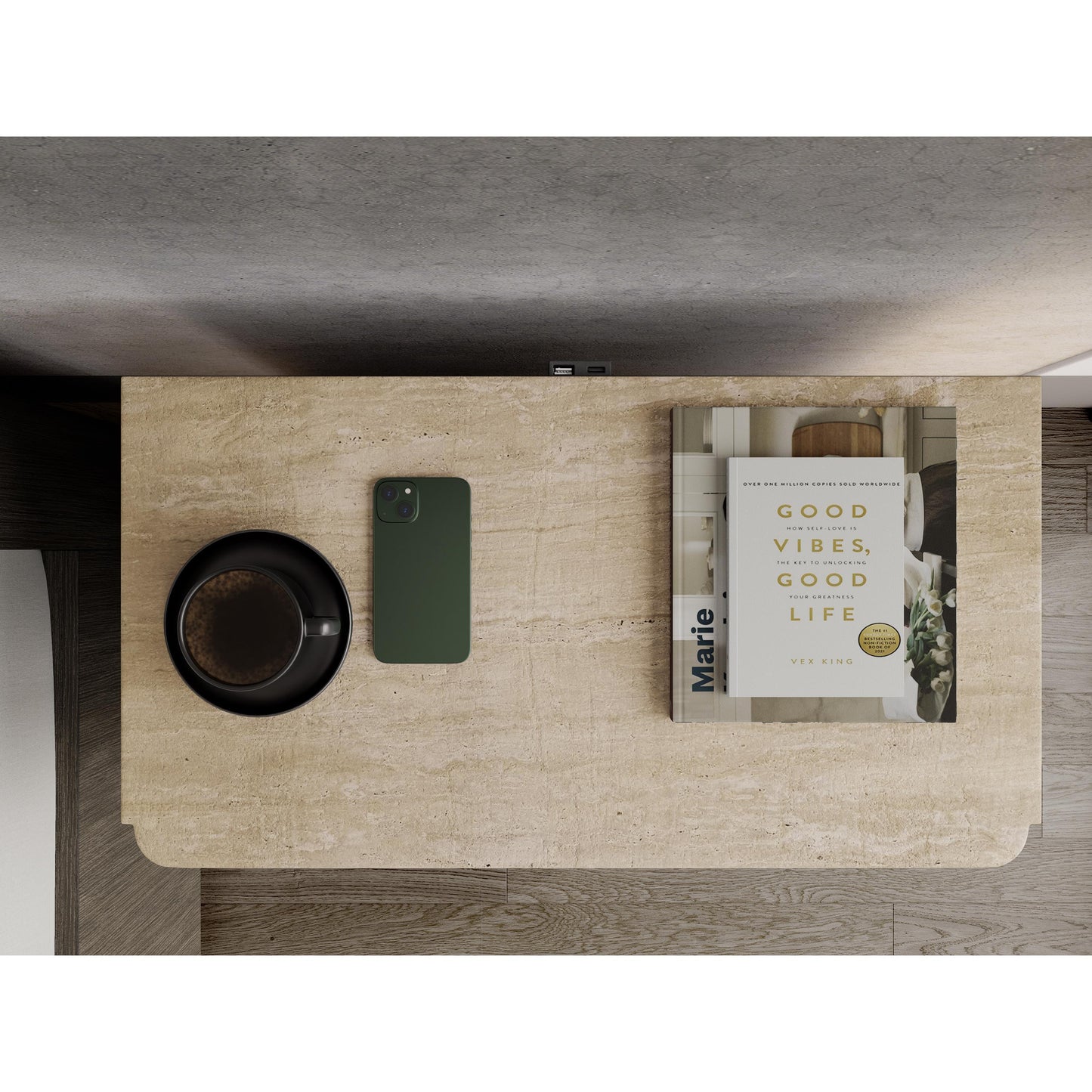 Sariel - Stone Top 3 Drawer Nightstand - Dark Brown