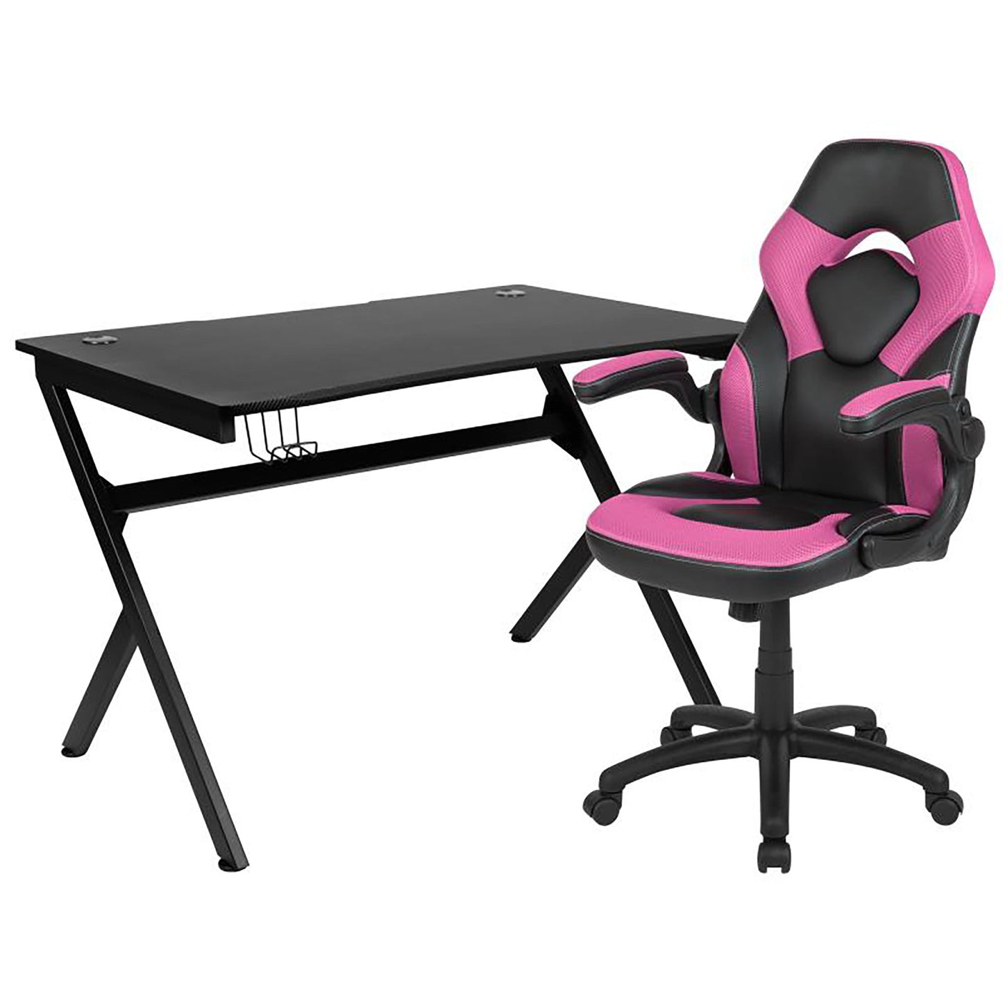 Flash Furniture - 2 Piece Racing Style Gaming Chair And Desk Set - Black / Pink