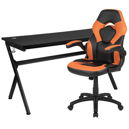 Flash Furniture - 2 Piece Racing Style Gaming Chair And Extra Large Desk Set - Black / Orange