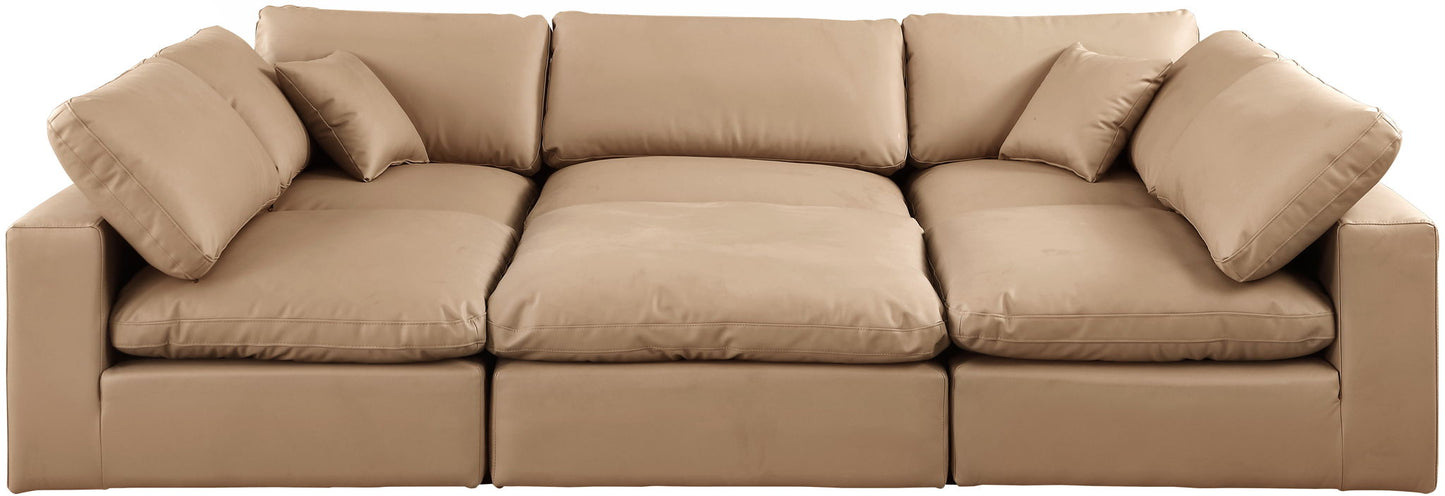 Comfy - 6 Piece Faux Leather Sectional - Tan