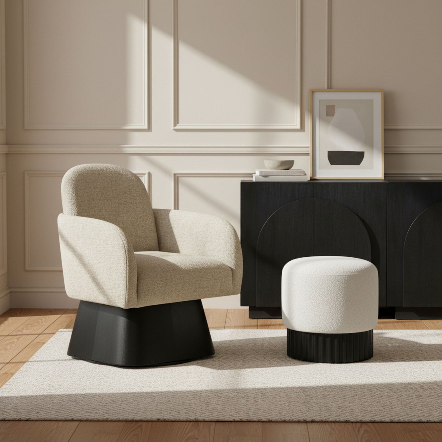 Marlowe - Linen Textured Fabric Upholstered Swivel Accent Chair - Stained Black