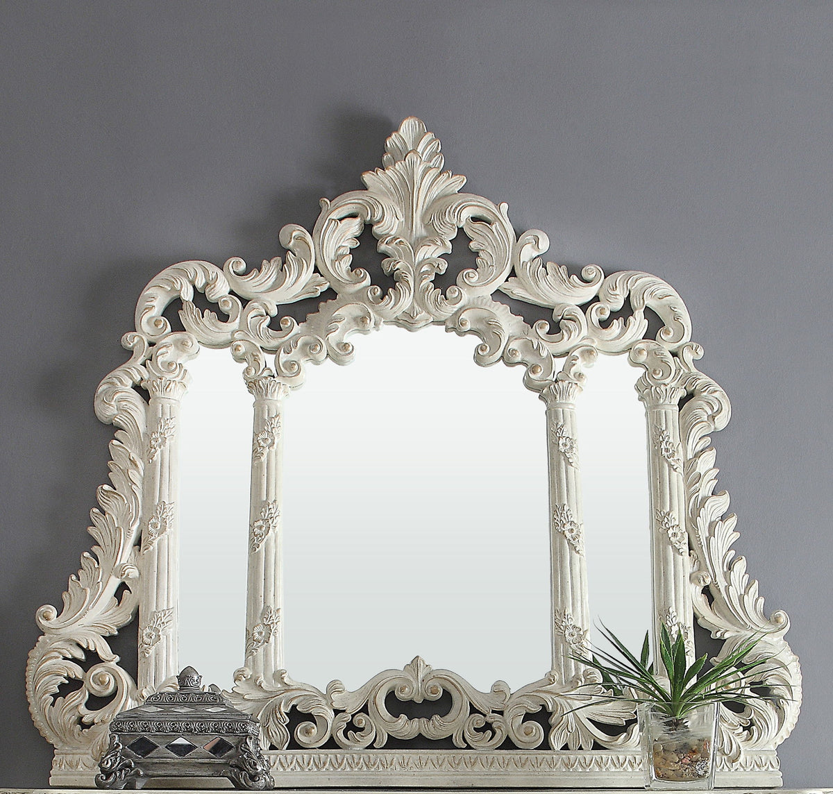 HD-8030 - Bedroom Mirror - Ivory With Gold Highlights