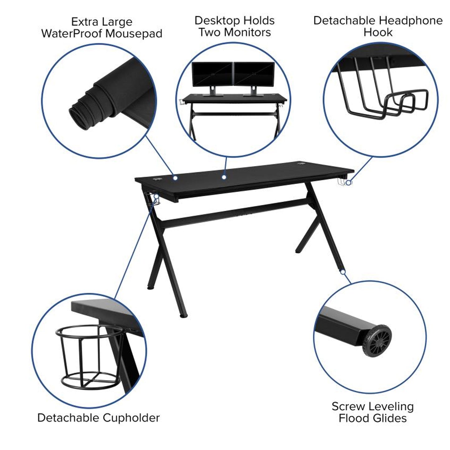 Flash Furniture - 2 Piece Gaming Desk & Chair Set - Black / Blue
