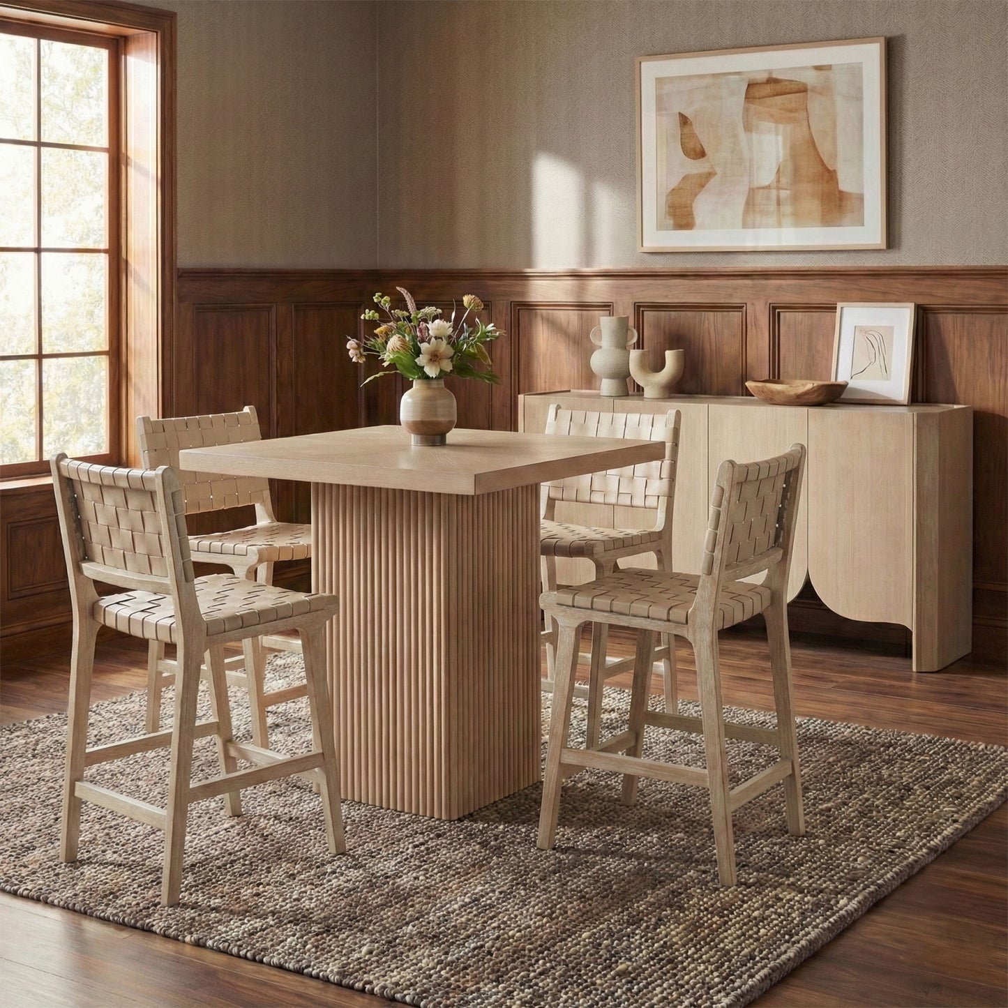 Entwine - Vegan Leather Upholstered Counter Stool - Painted Natural