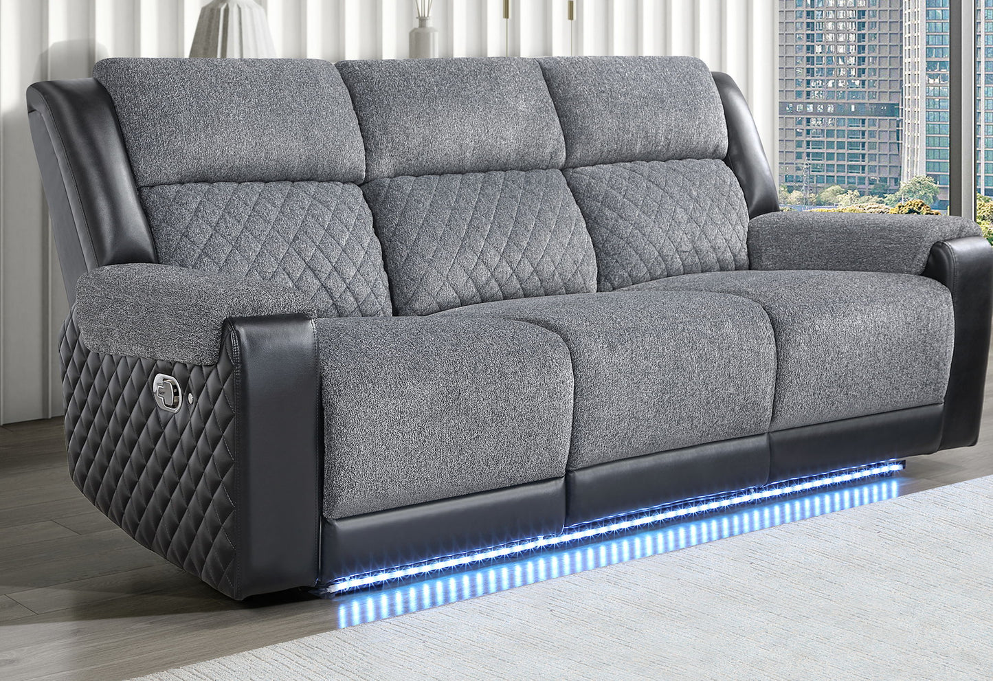 U5914 - 3 Piece Living Room Set (Reclining Sofa / Console Reclining Loveseat / Recliner) - Gray / Black