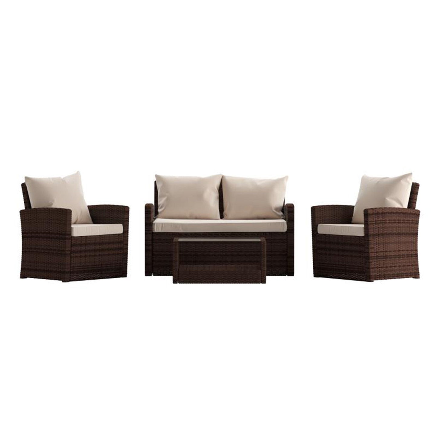 Flash Furniture - 4 Piece Patio Set - Brown / Beige