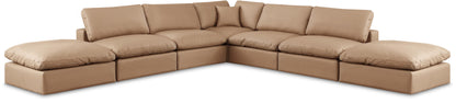 Comfy - 7 Piece Faux Leather Modular Corner Sectional - Tan