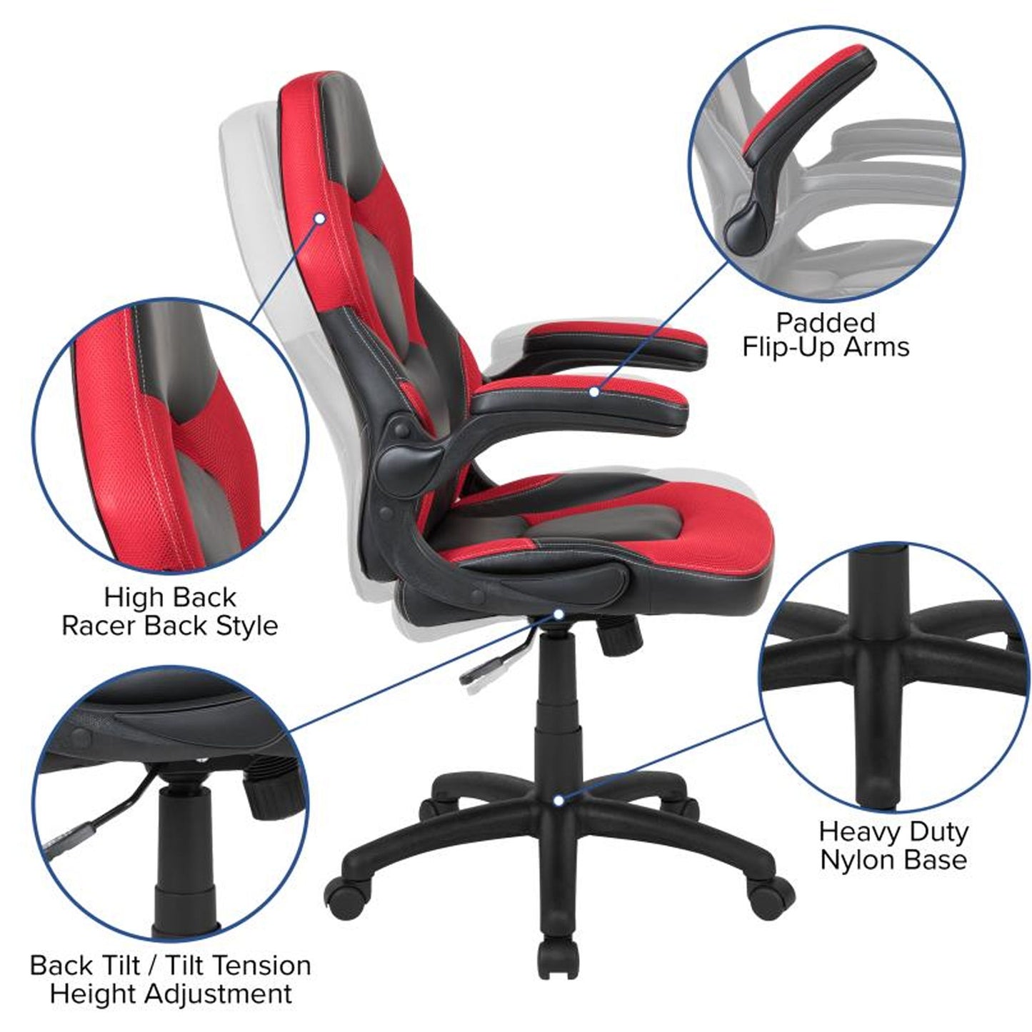 Flash Furniture - 2 Piece Ergonomic Racing Style Gaming - Red / Black