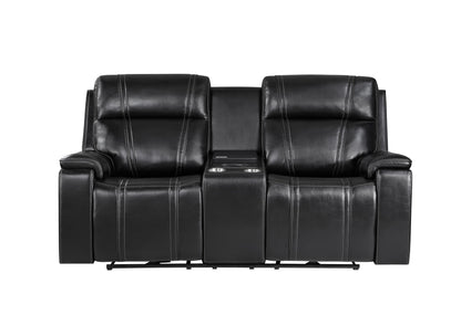 U8880 - Power Console Reclining Loveseat With Armrest Cupholder, Console Cooler With Watch Charger - Black