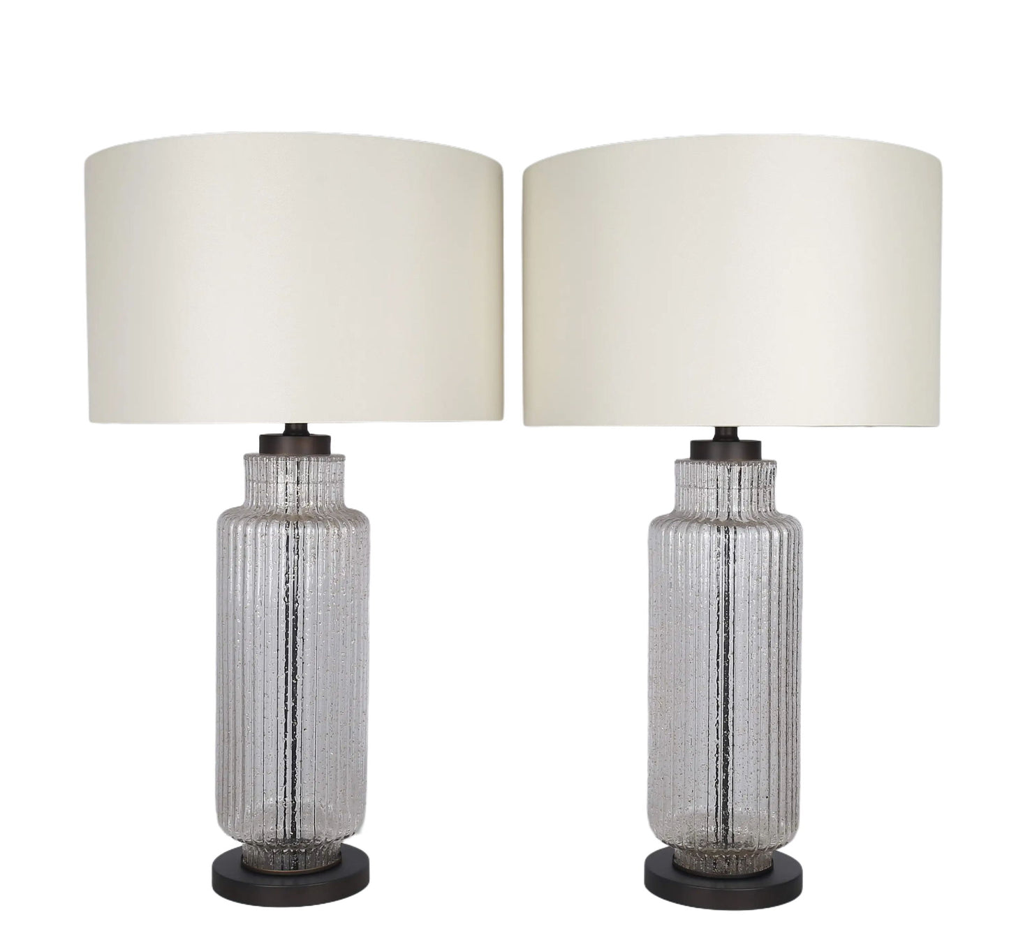 Lumina Ripple Ribbed Glass & Metal Table Lamp (Set of 2) - Clear Glass With Gold Flecks / Oil Bronze