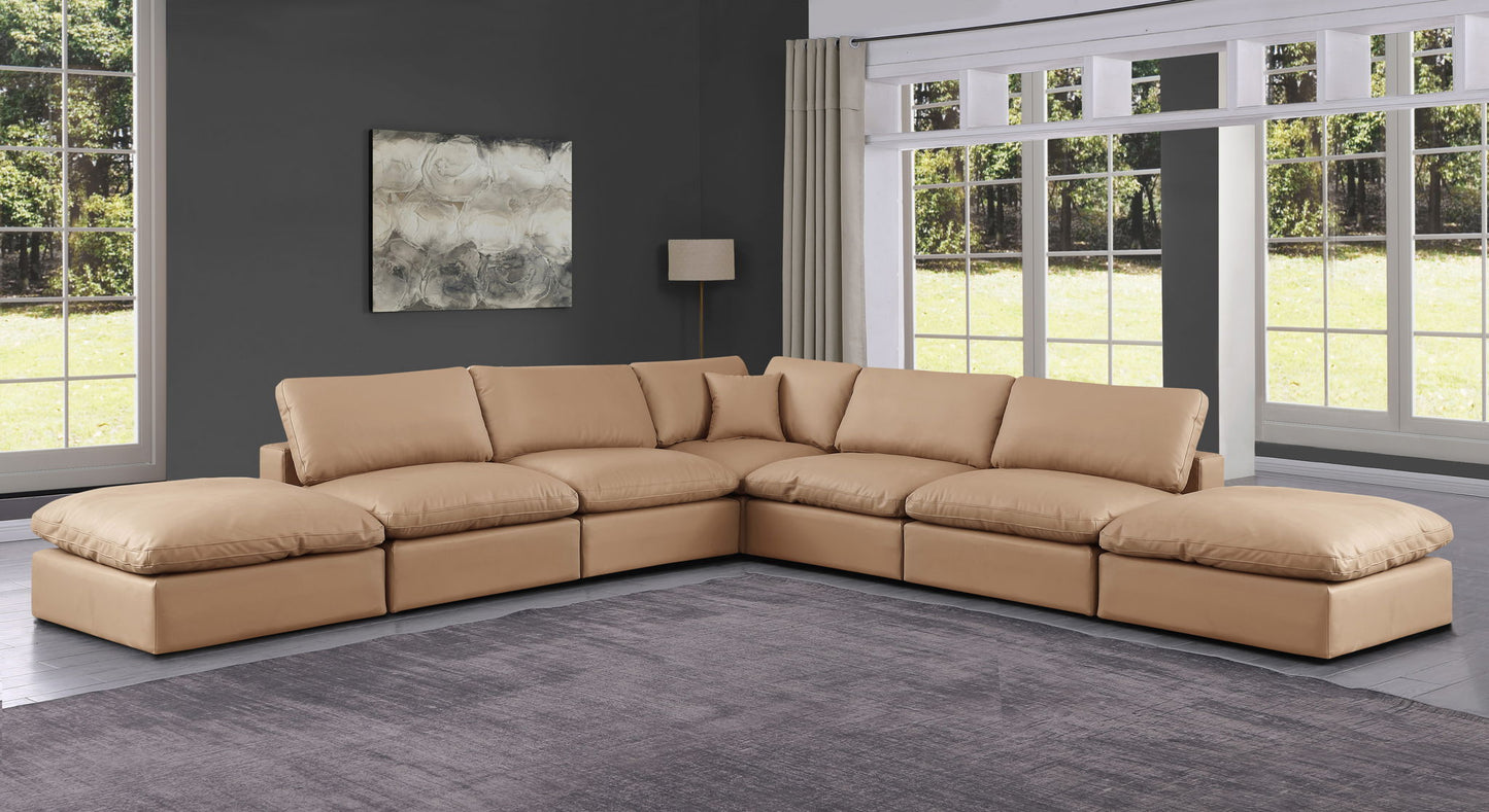 Comfy - 7 Piece Faux Leather Modular Corner Sectional - Tan