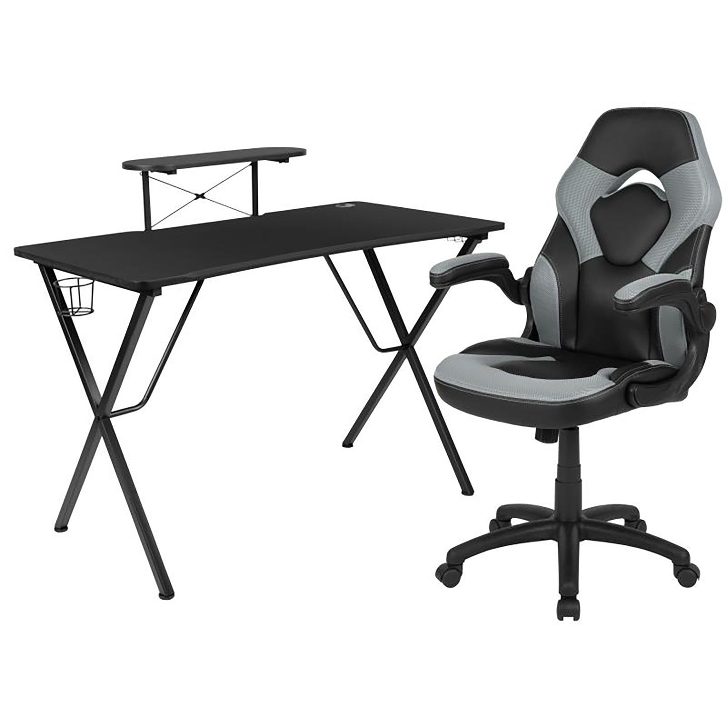 Flash Furniture - 2 Piece Racing Chair And Gaming Desk Set - Black / Gray