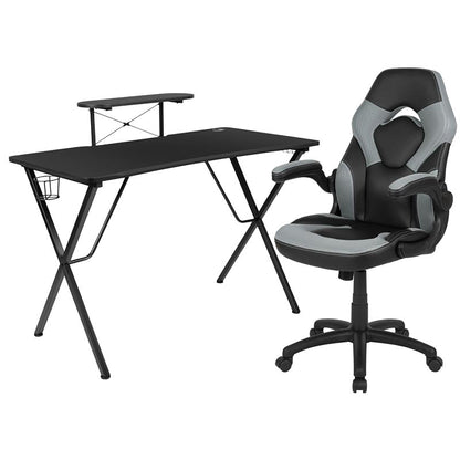 Flash Furniture - 2 Piece Racing Chair And Gaming Desk Set - Black / Gray